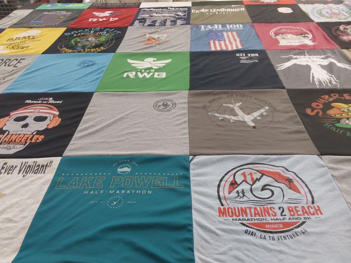 T-shirt quilt with running, marathons themes by Karyn from CA