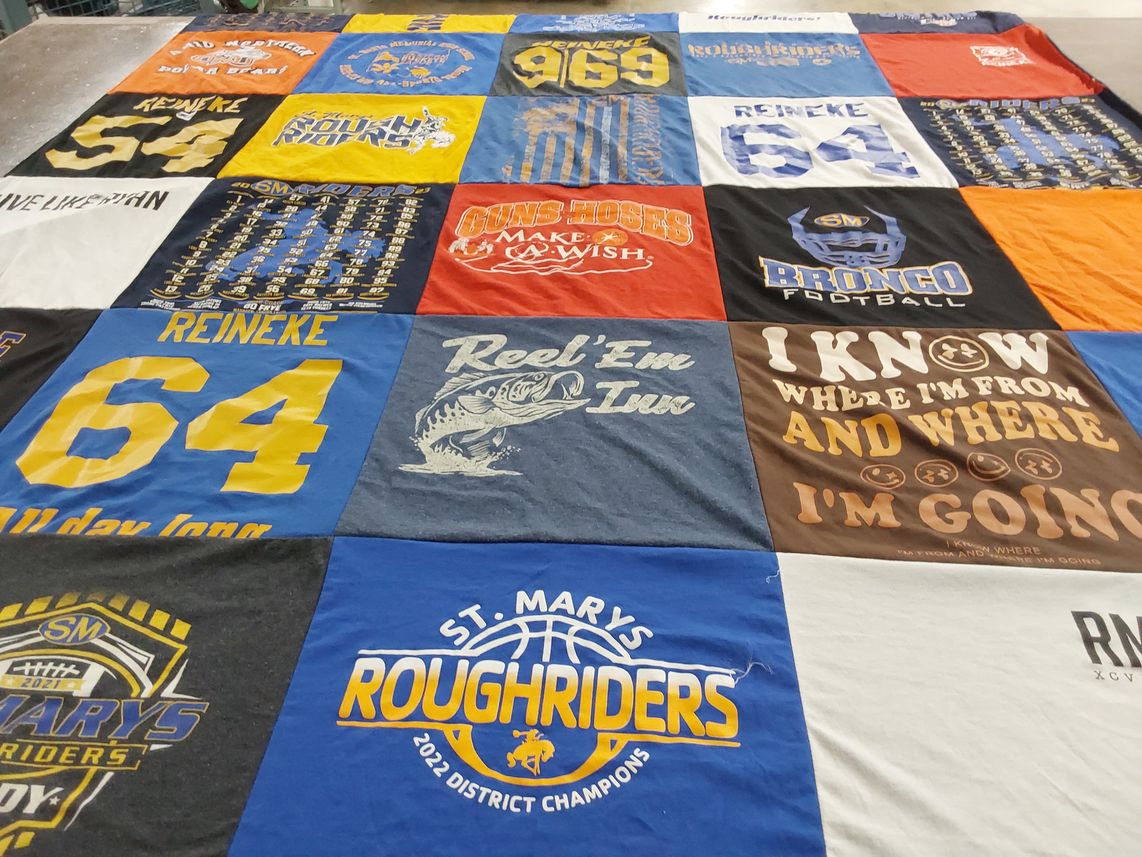 T-shirt quilt featuring st. mary's roughriders by Amy from OH
