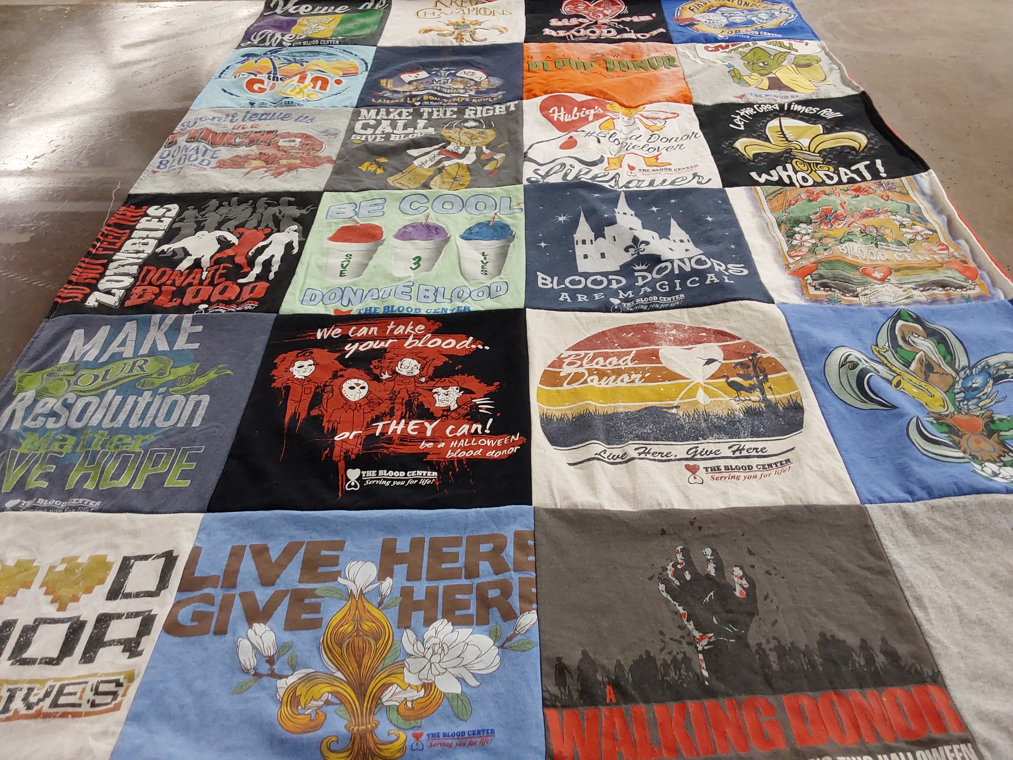 T-shirt quilt with blood donation themes by Donna from LA