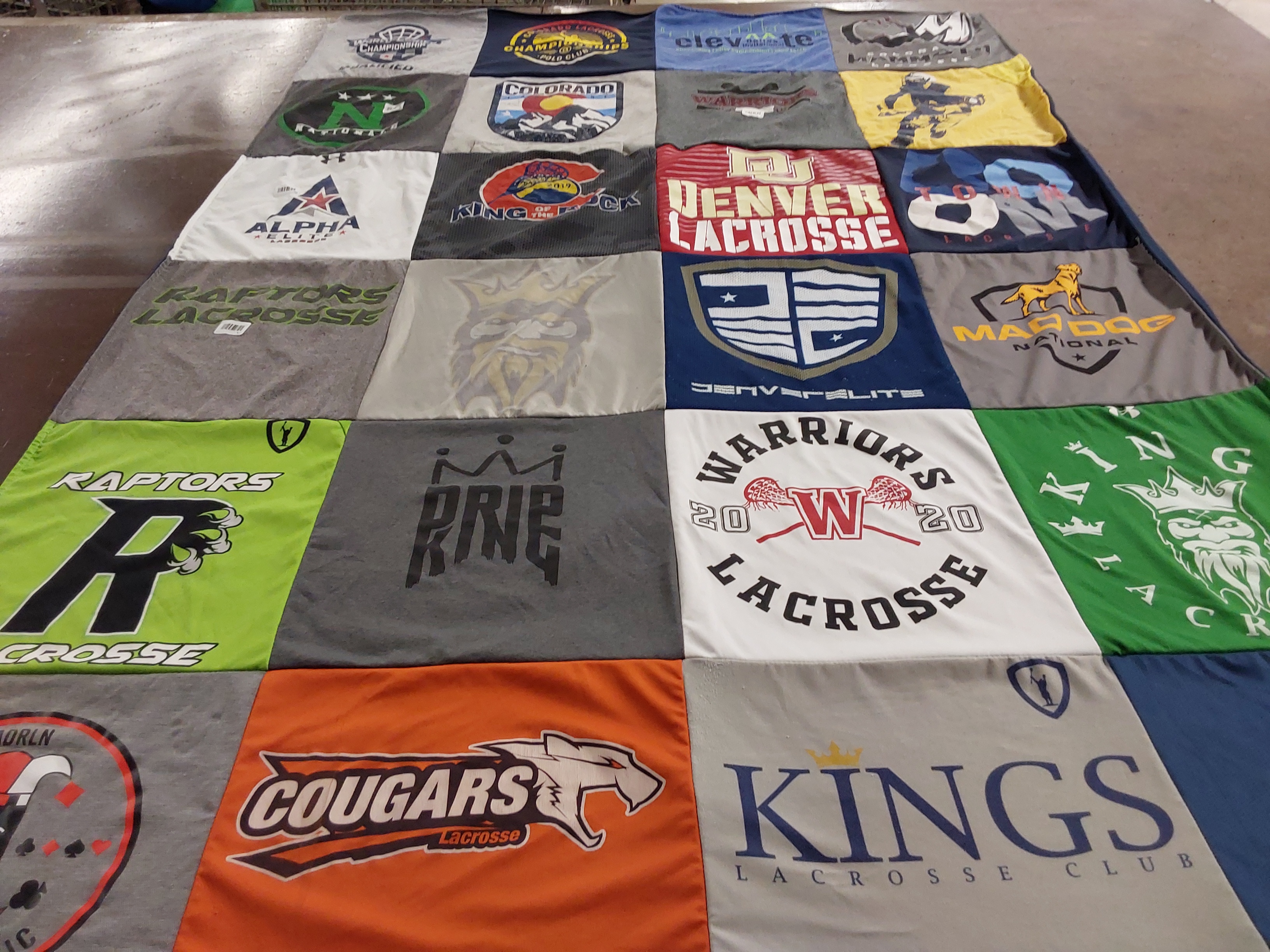 T-shirt quilt featuring raptors lacrosse, warriors lacrosse by Jolene from CO