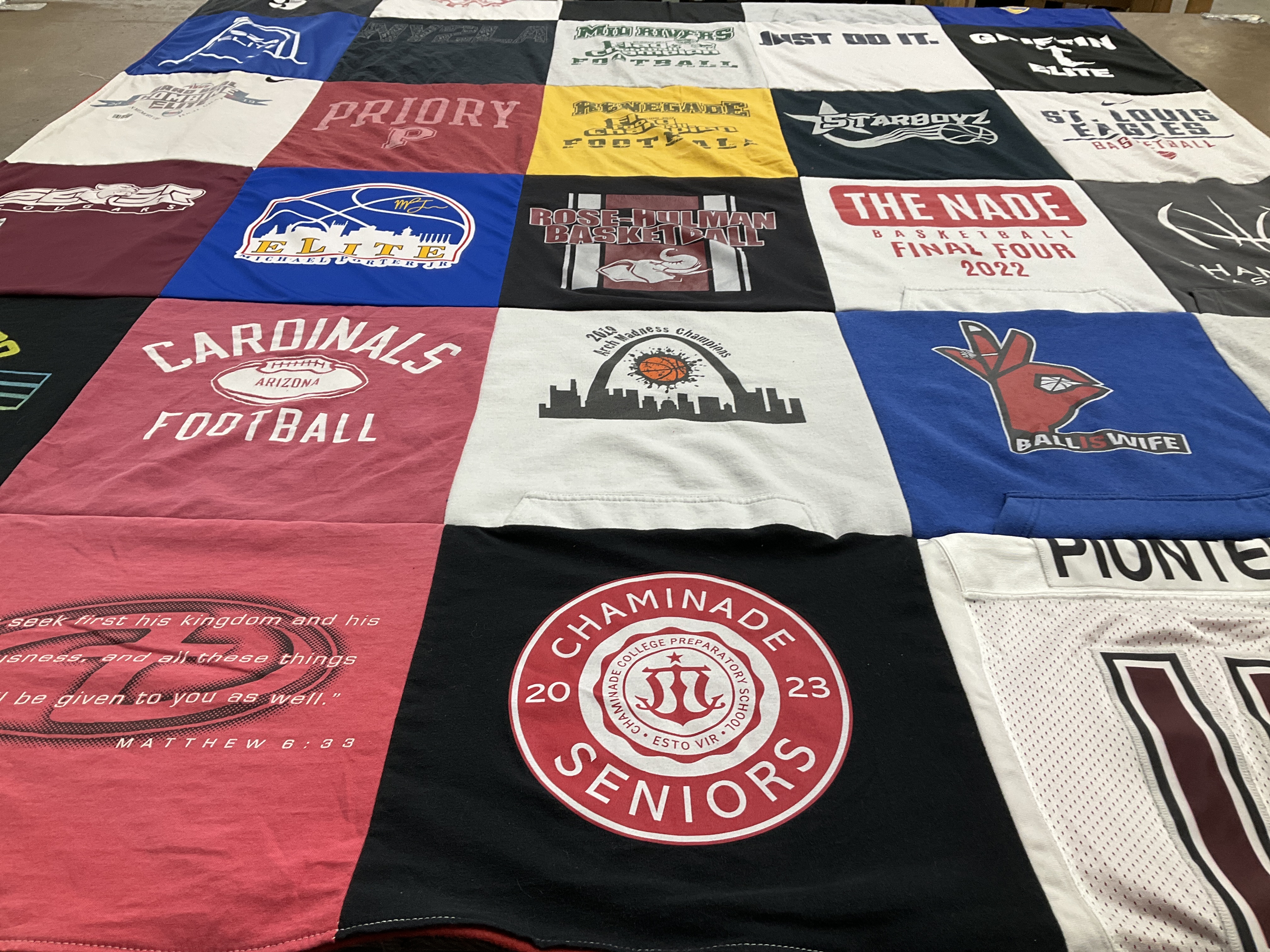 T-shirt quilt featuring st louis elite basketball, cardinals football by Linda from MO