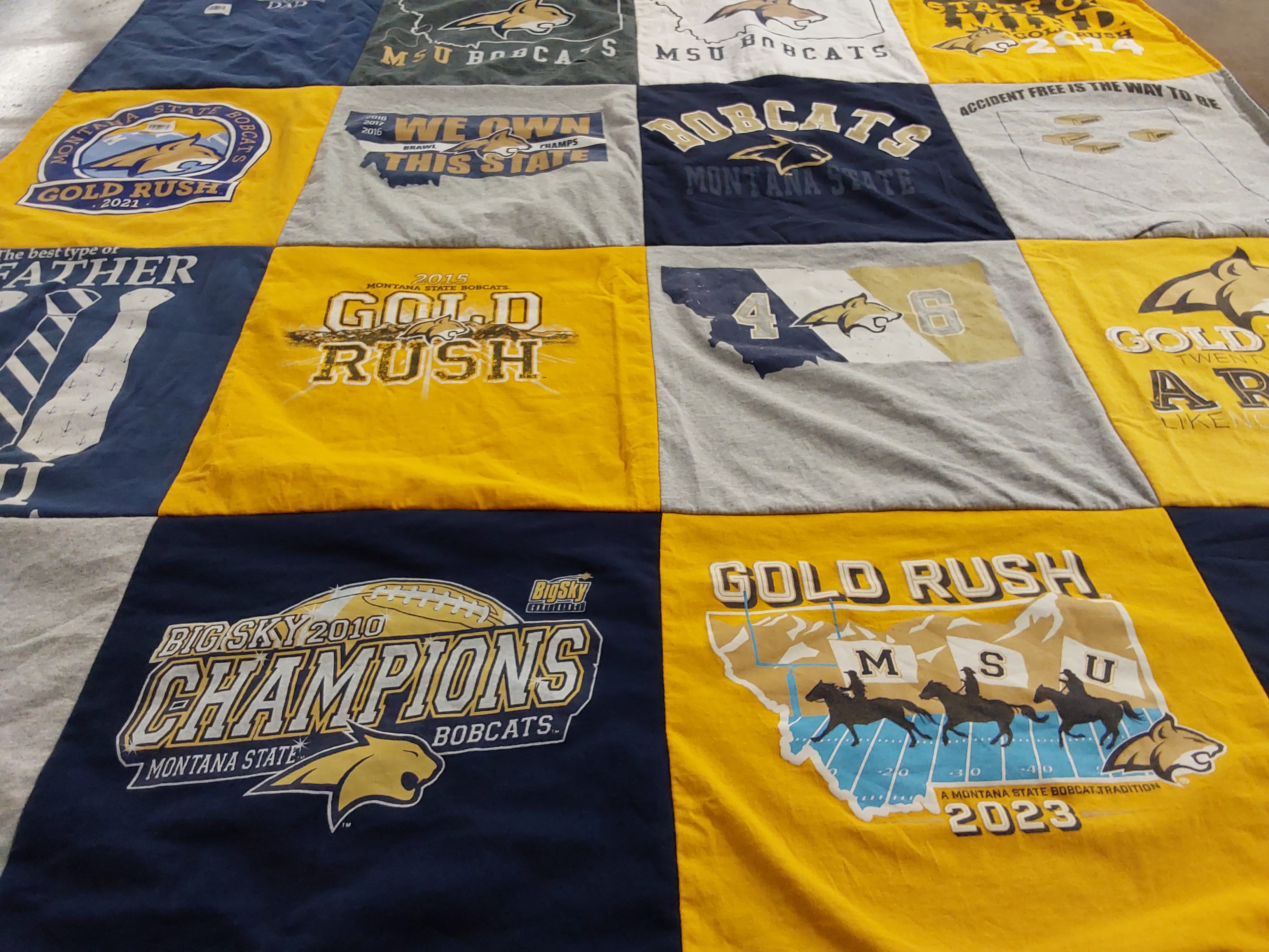 T-shirt quilt featuring montana state bobcats by Patti from MT