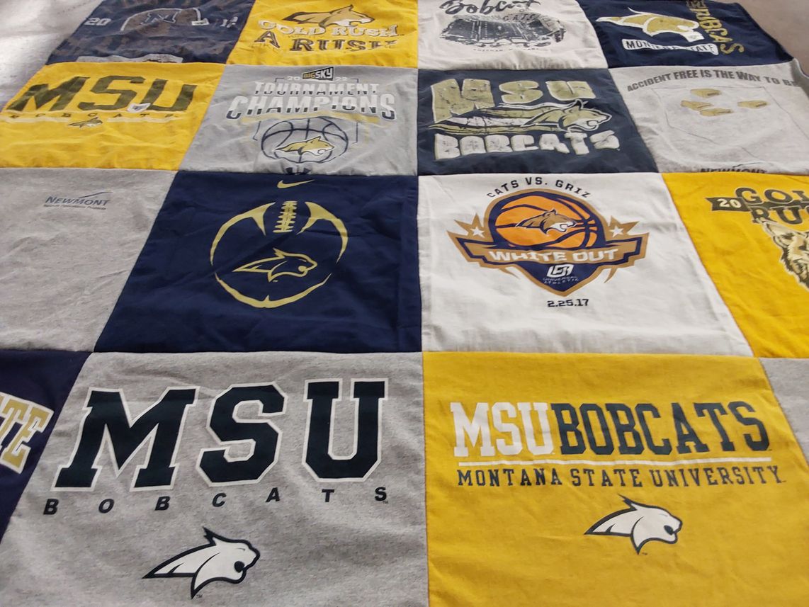 T-shirt quilt featuring montana state university bobcats by Patti from MT