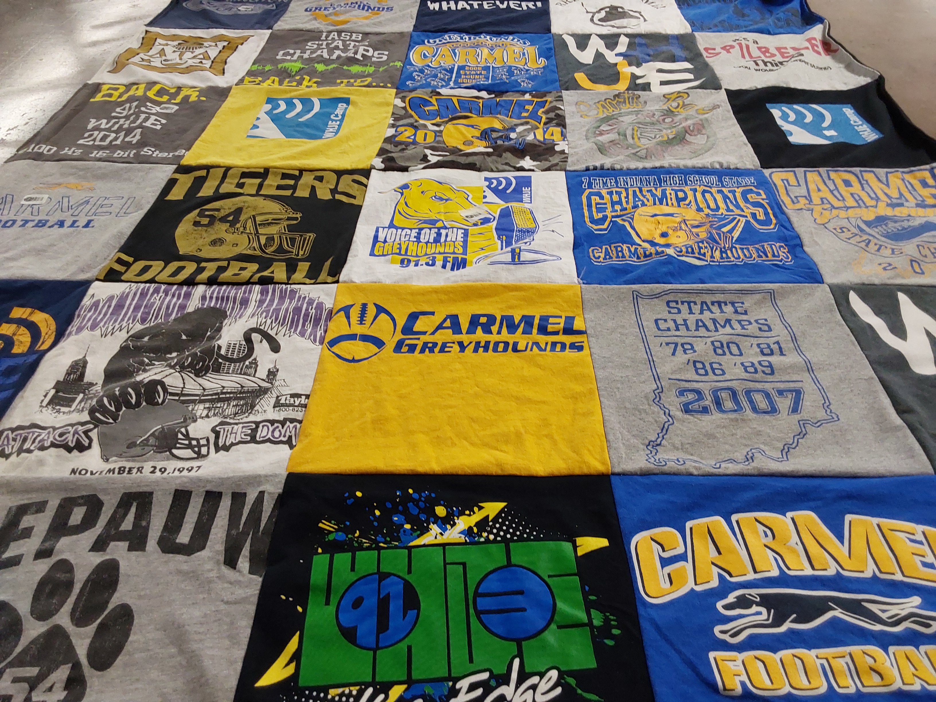 T-shirt quilt featuring carmel greyhounds football by Melanie from IN