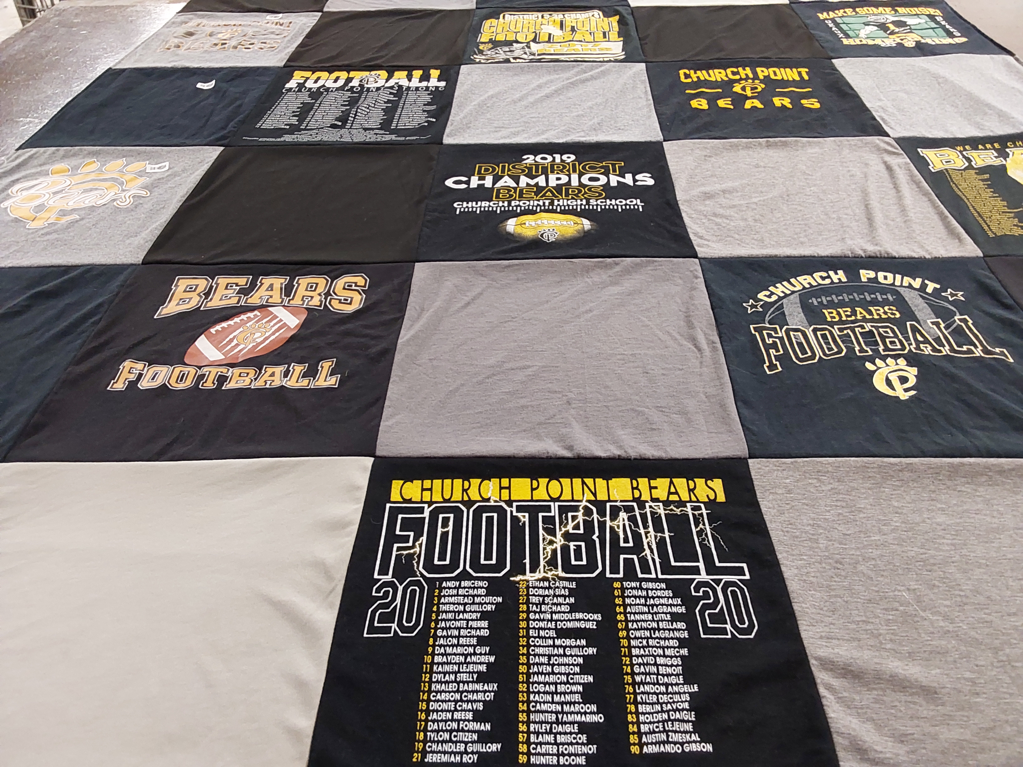 T-shirt quilt featuring church point bears football by Nikki from LA