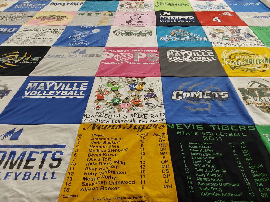 T-shirt quilt featuring mayville comets volleyball, nevis tigers volleyball by Hannah from MN