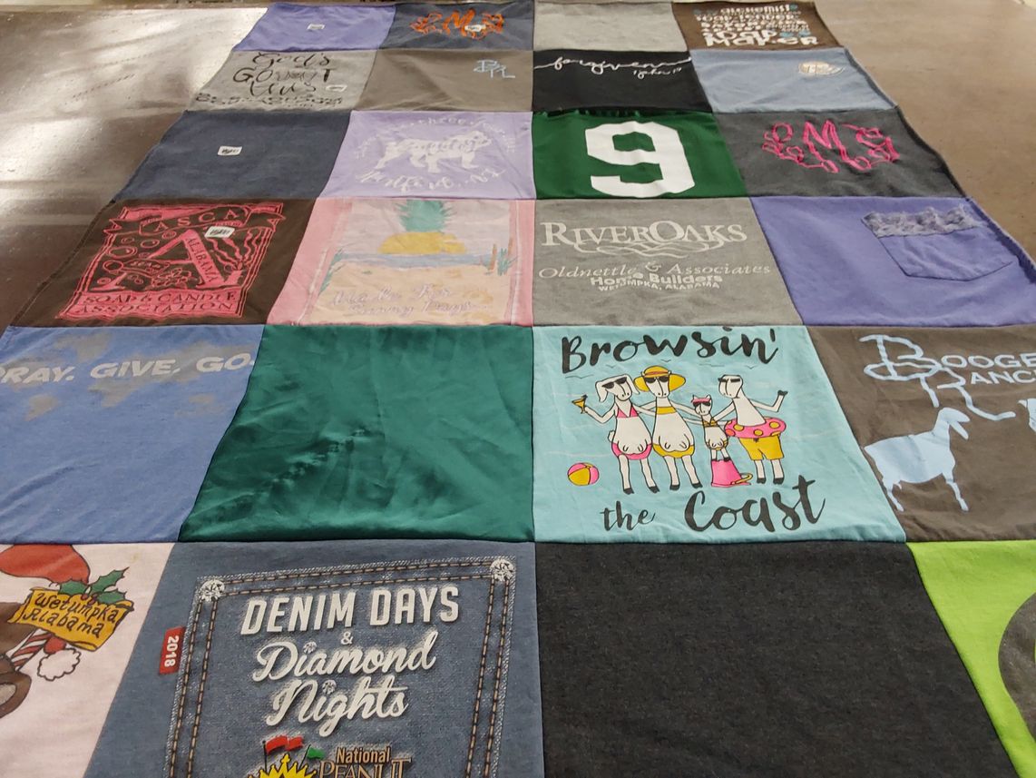 T-shirt quilt with craft, community themes by Lisa from AL