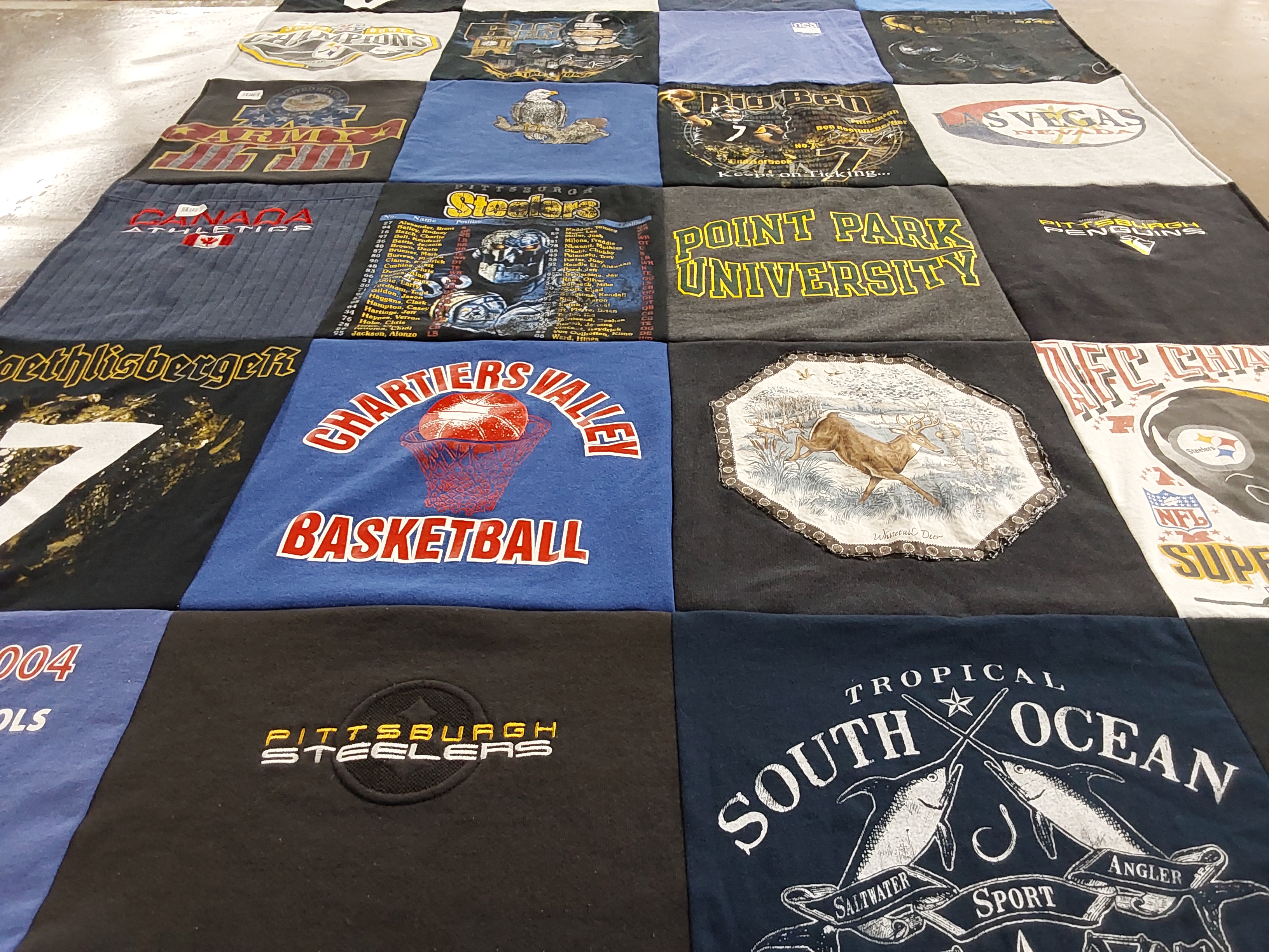 T-shirt quilt featuring pittsburgh steelers, pittsburgh penguins by Cynthia from PA