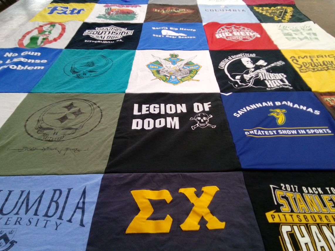 T-shirt quilt featuring pittsburgh penguins, savannah bananas by Crista from PA