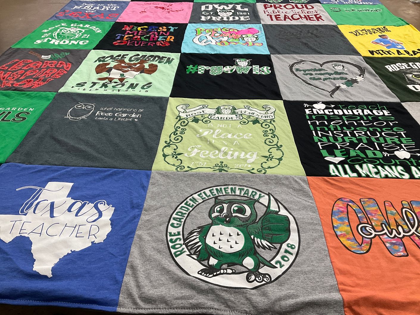 T-shirt quilt from rose garden elementary by Bridget from TX