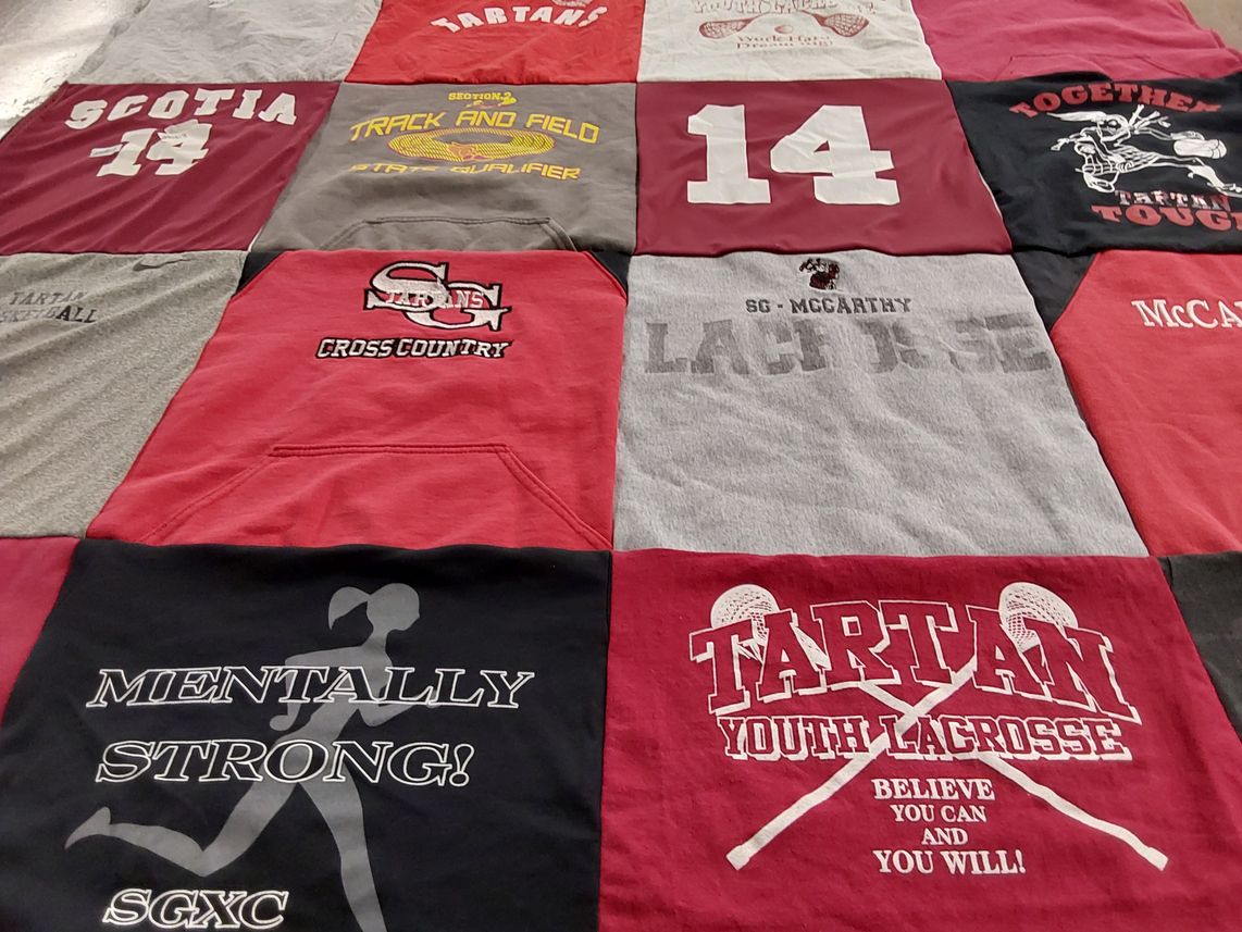 T-shirt quilt featuring scotia-glenville high school cross country, scotia-glenville high school lacrosse by Virginia from NY