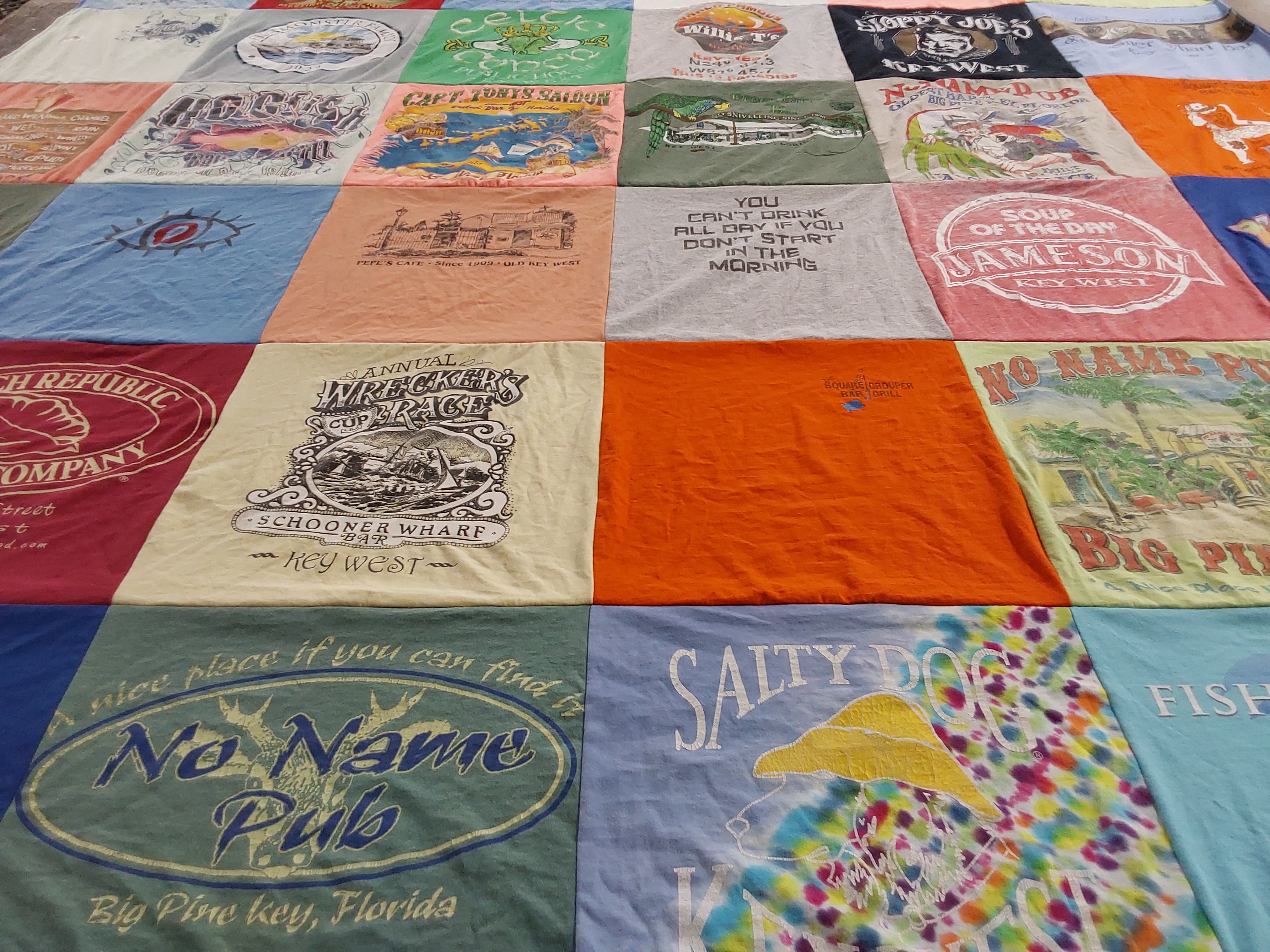 T-shirt quilt with fishing, beaches themes by Stephanie from FL