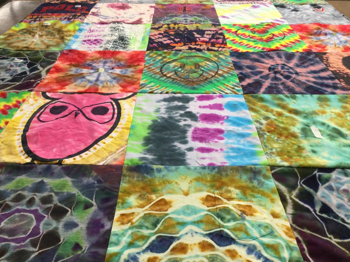 T-shirt quilt with tie dye, art themes by Maurice from MN