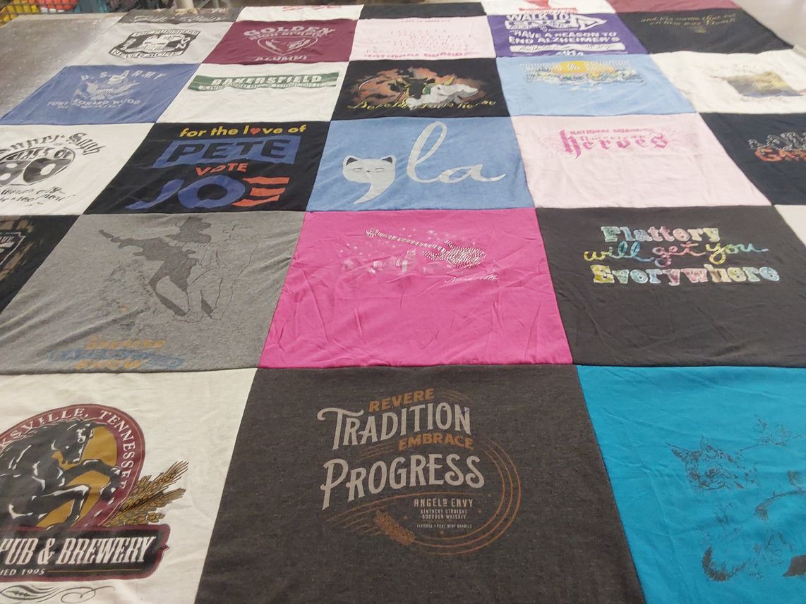 T-shirt quilt with politics, entertainment themes by Susan from VA