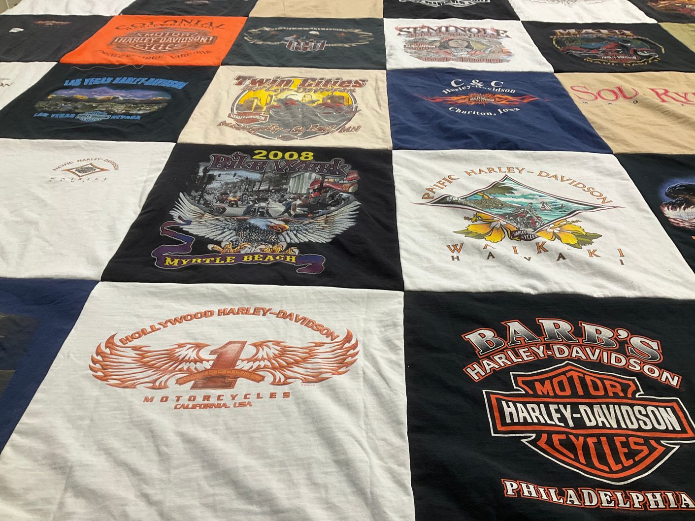 T-shirt quilt with motorcycles, travel themes by Valija from VA