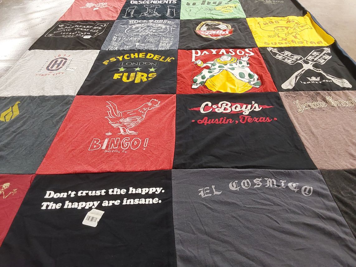 T-shirt quilt with music, clowns themes by Tricia from TX