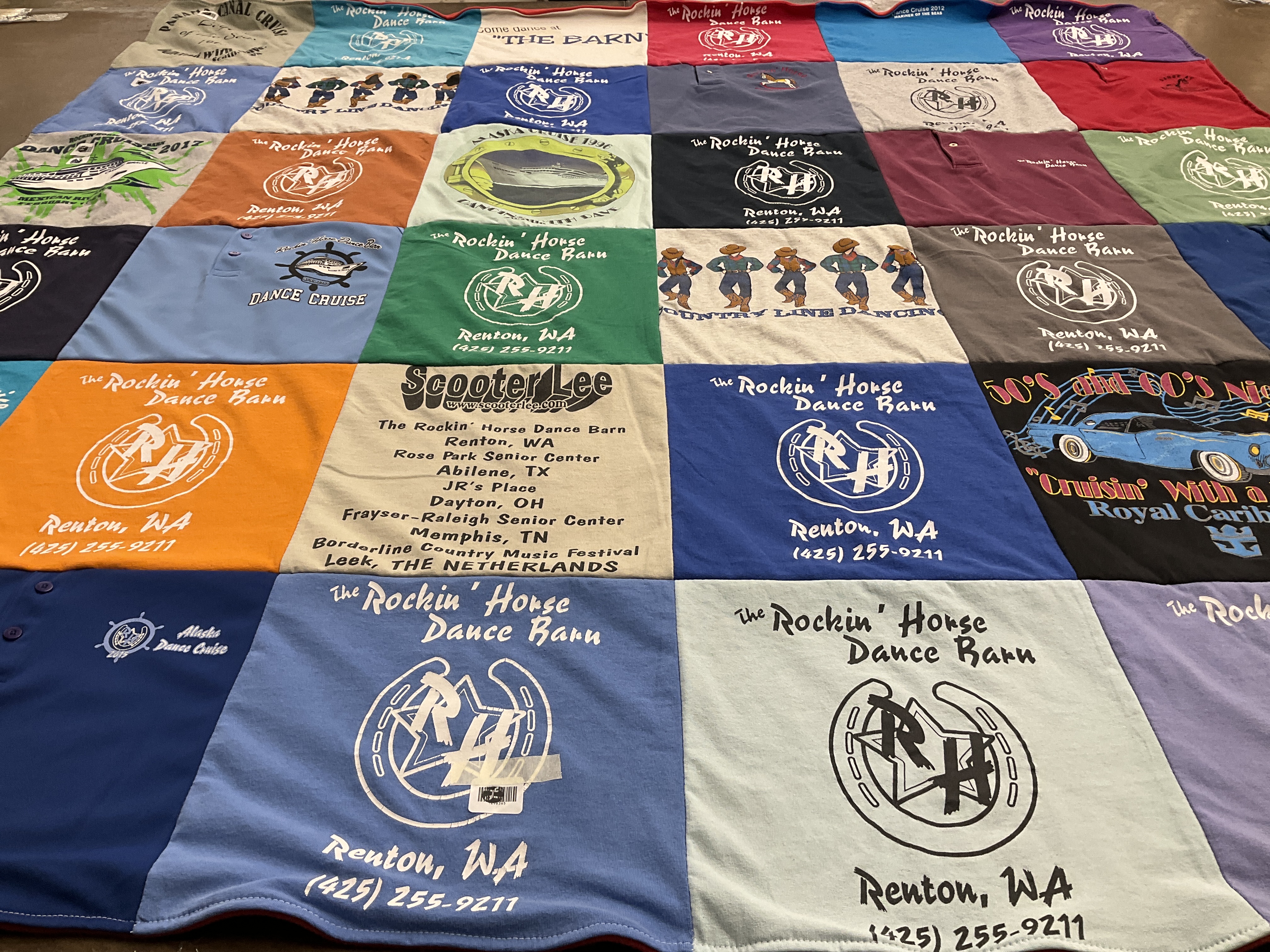 T-shirt quilt with dancing, music themes by Dave from WA