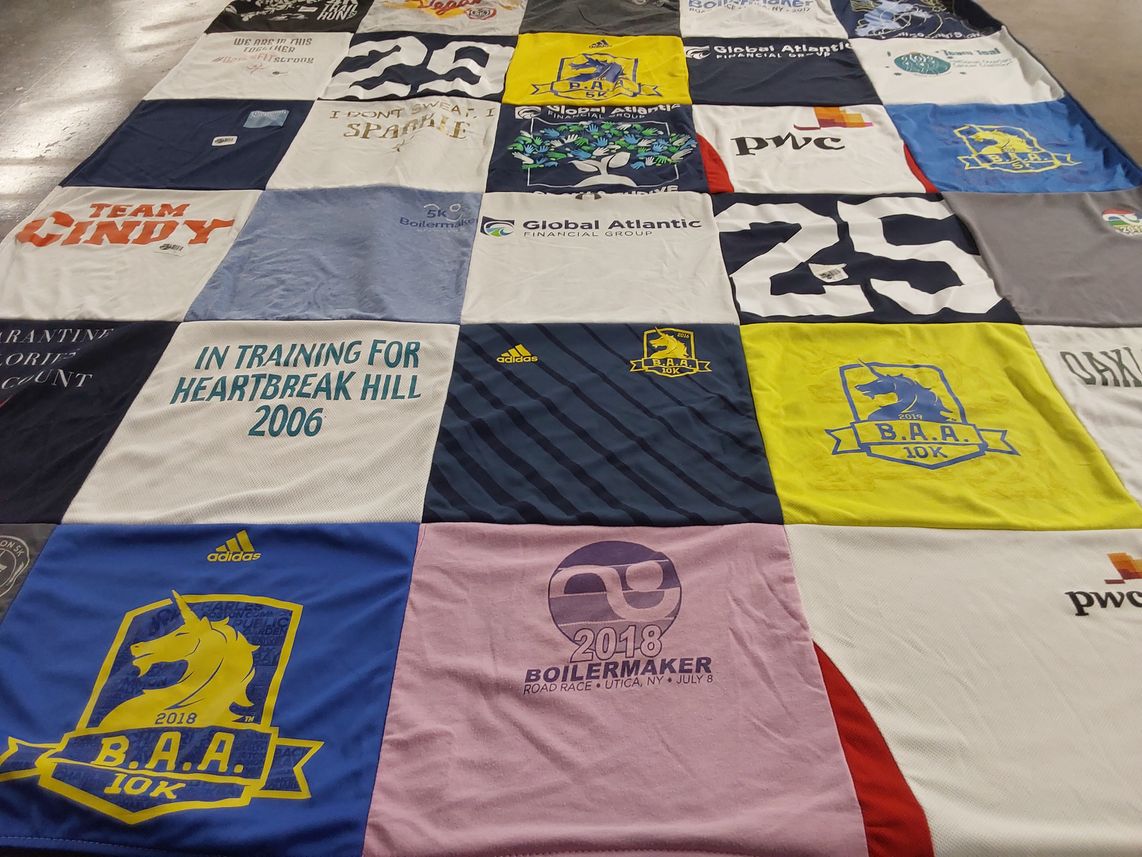 T-shirt quilt with running, marathons themes by Megan from MA