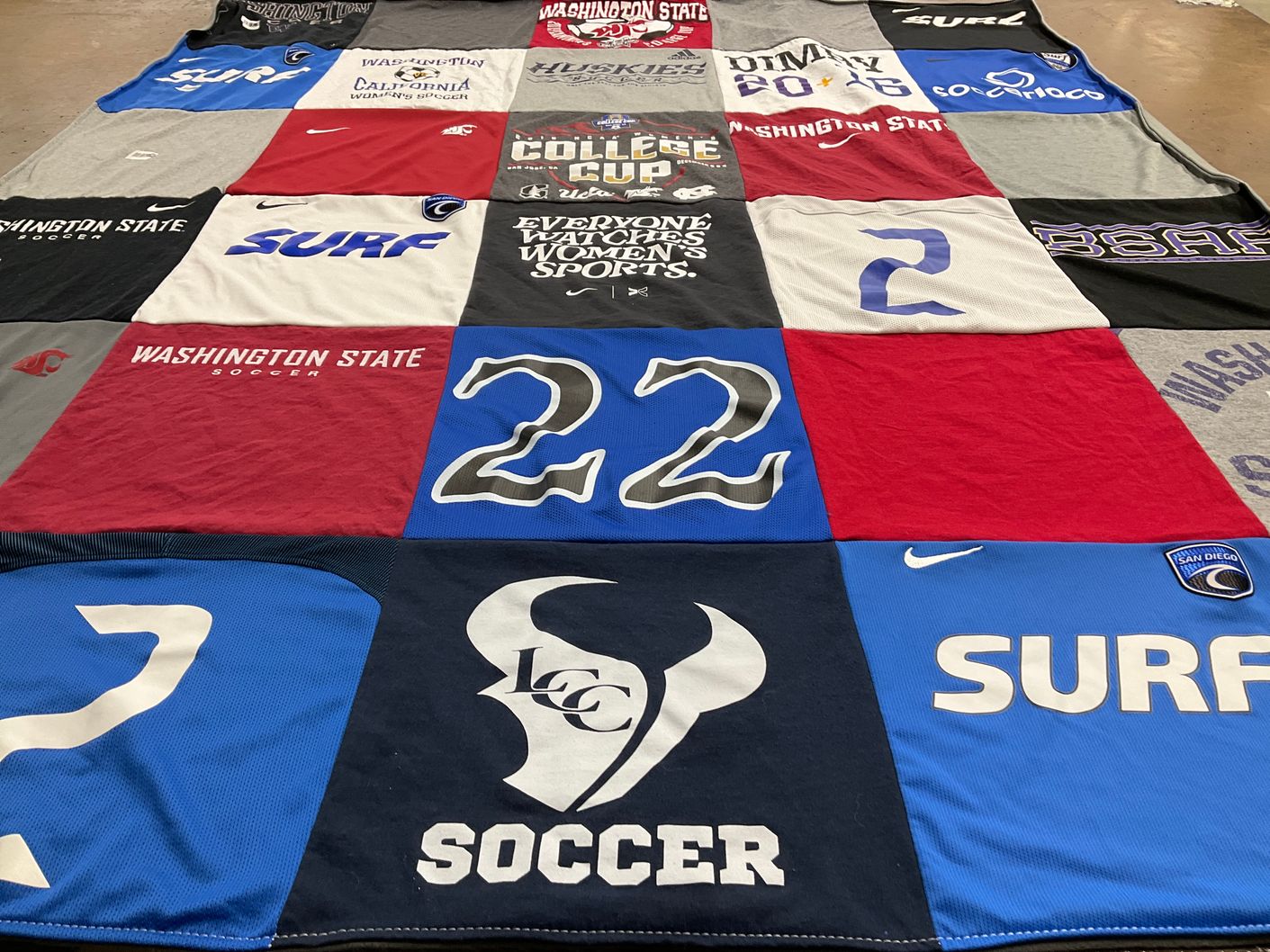 T-shirt quilt featuring washington state university soccer by Erin from CA