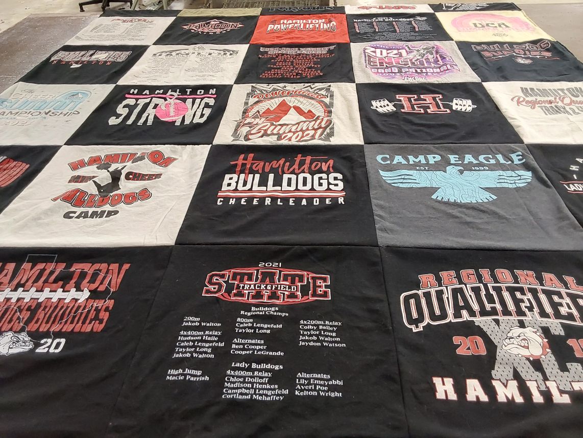 T-shirt quilt featuring hamilton bulldogs by Sheena from TX
