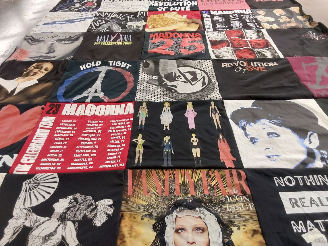 T-shirt quilt with music, pop culture themes by Otto from RI