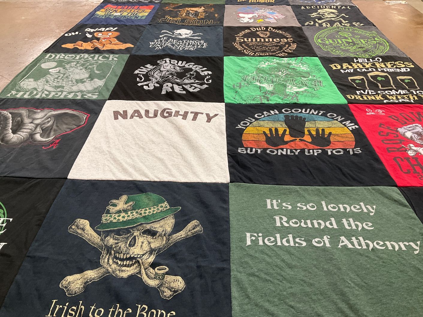 T-shirt quilt with music, drinking themes by Michelle from MI