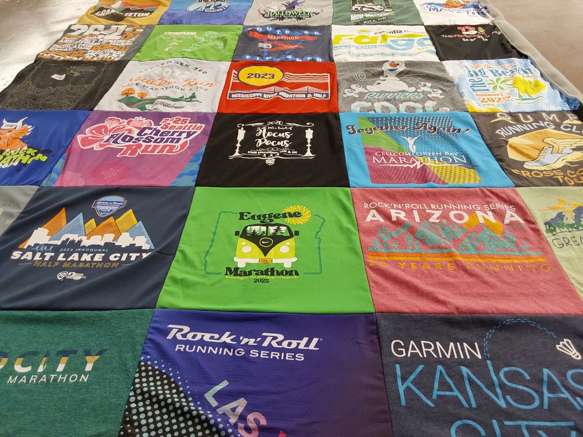 T-shirt quilt with running, marathons themes by Kristin from NY