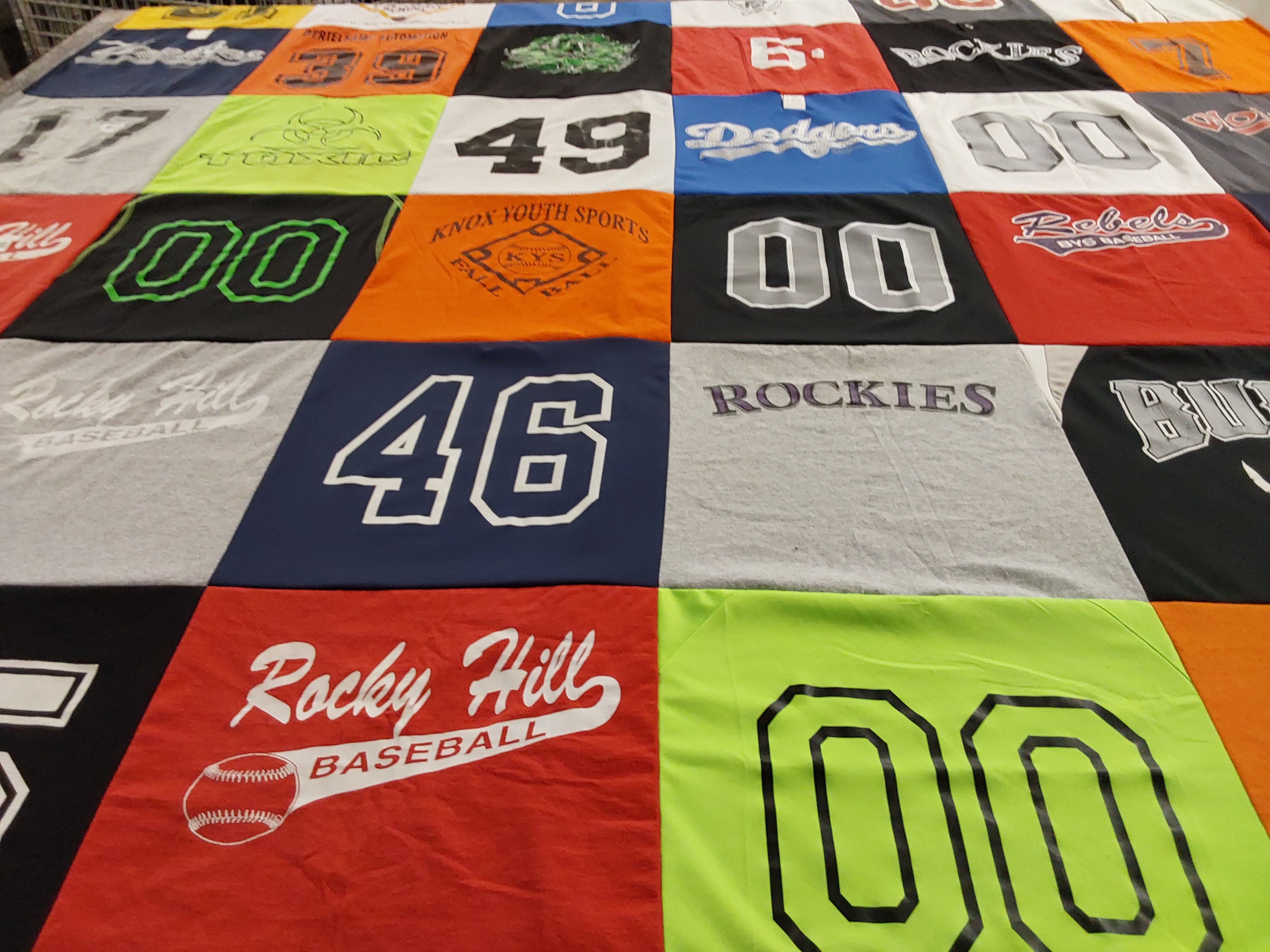 T-shirt quilt with baseball, youth sports themes by Cynthia from TN
