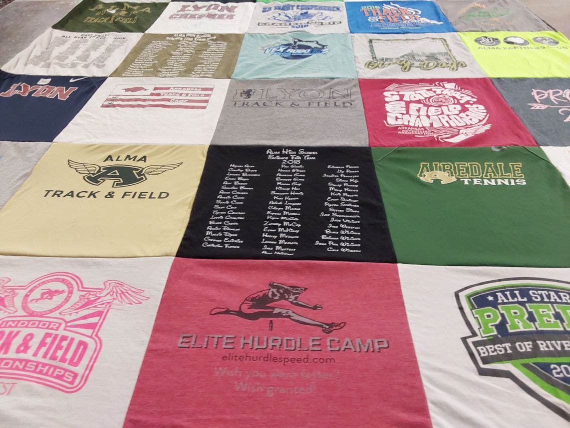 T-shirt quilt featuring alma track and field, lyon track and field by Melissa from AR