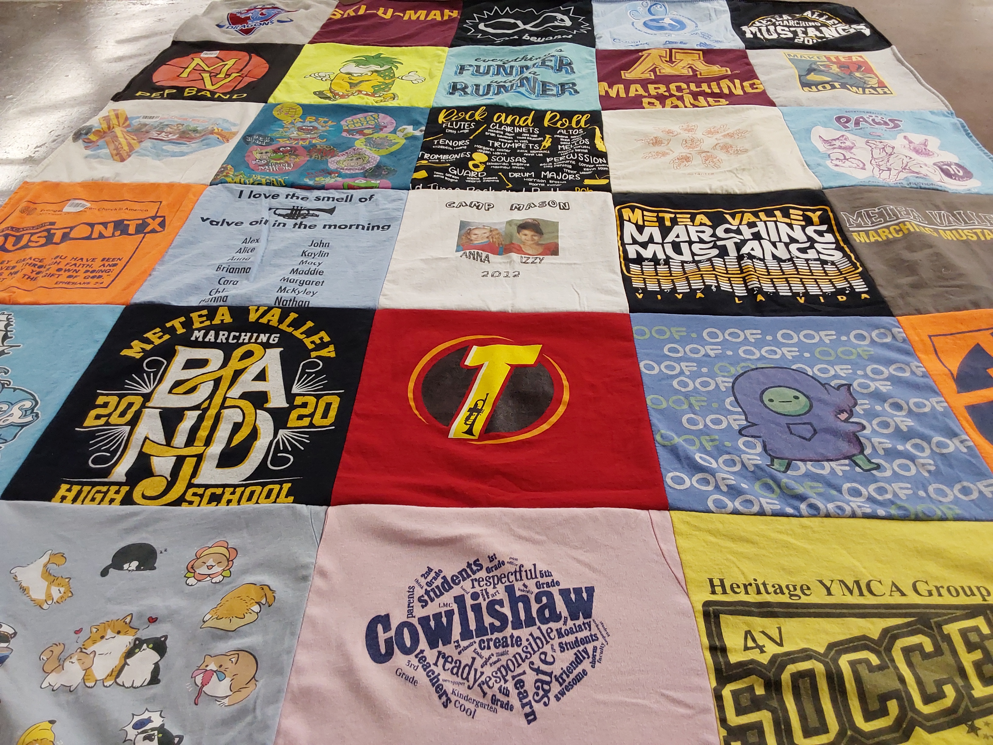 T-shirt quilt featuring metea valley marching mustangs, marching band by Sarah from IL