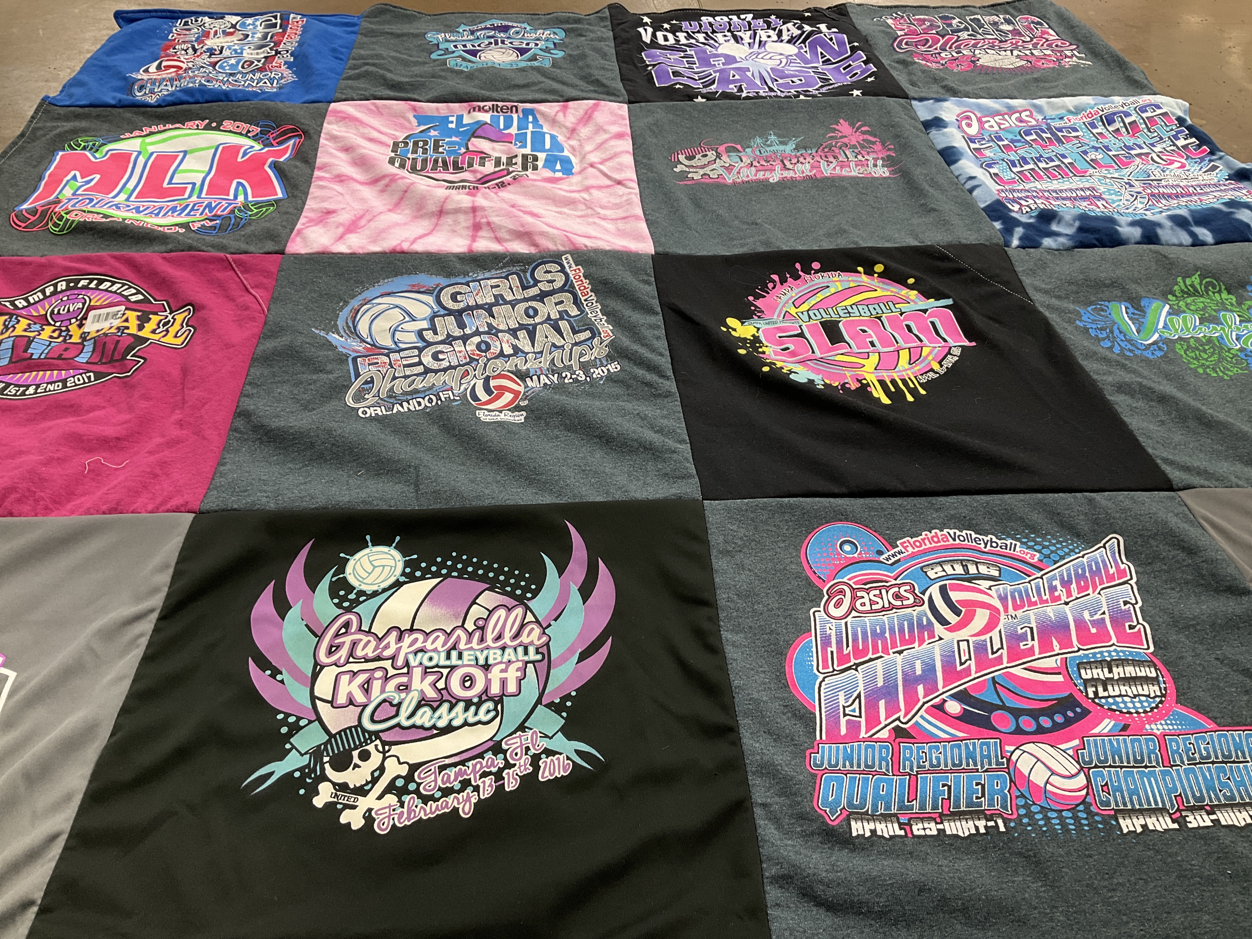T-shirt quilt with volleyball, sports tournaments themes by Gayle from FL