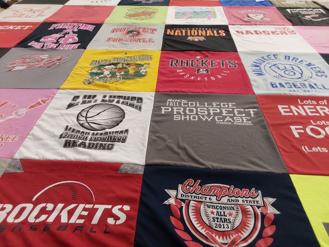 T-shirt quilt featuring rockets basketball, rockets baseball by Linnmarie from WI