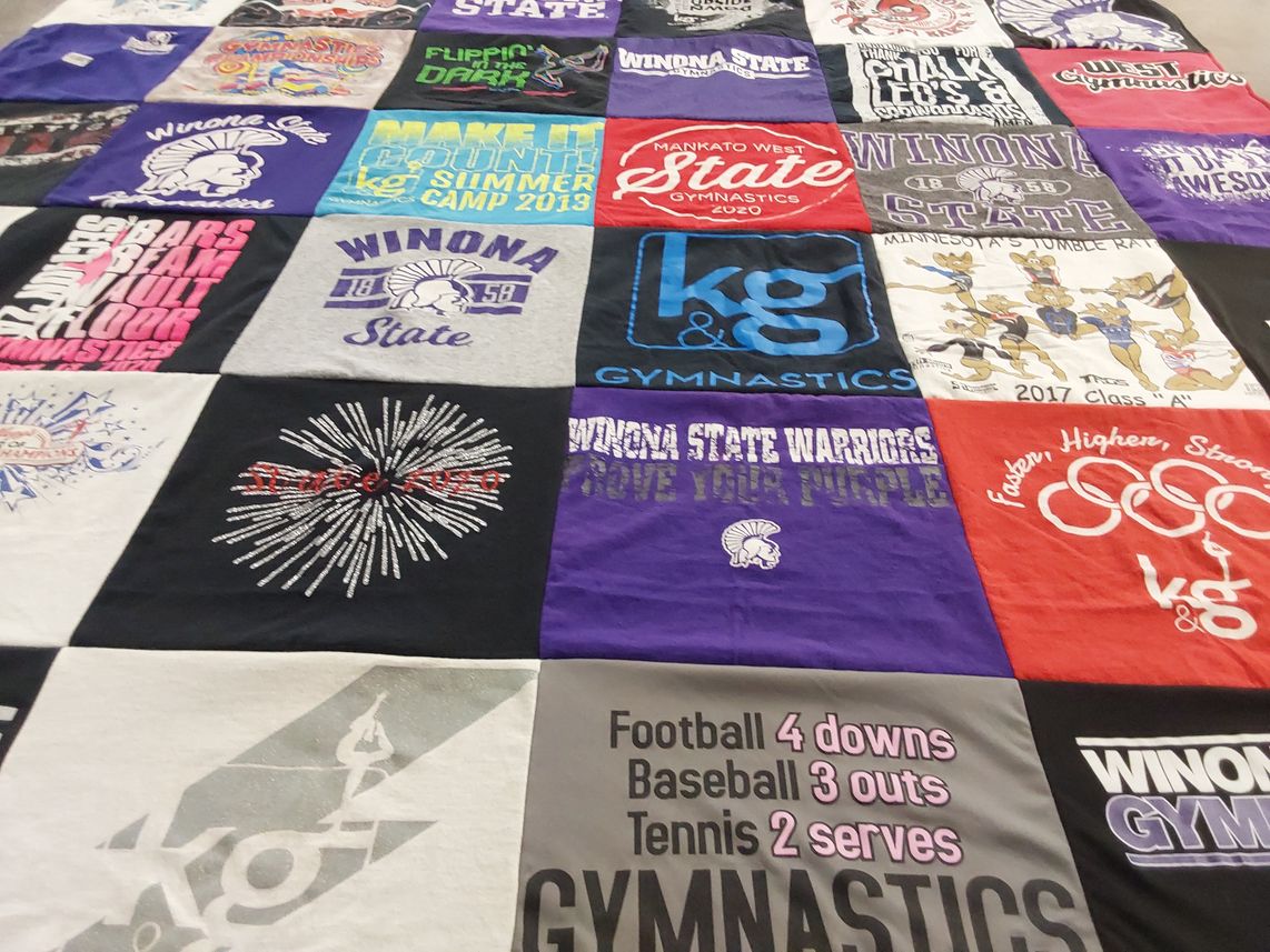 T-shirt quilt featuring winona state warriors by Teresa from MN