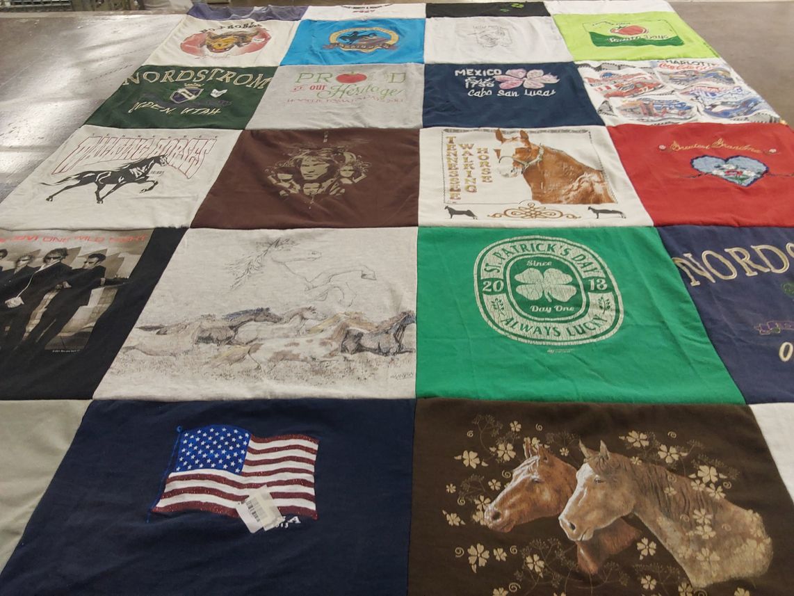 T-shirt quilt with horses, travel themes by Darby from UT