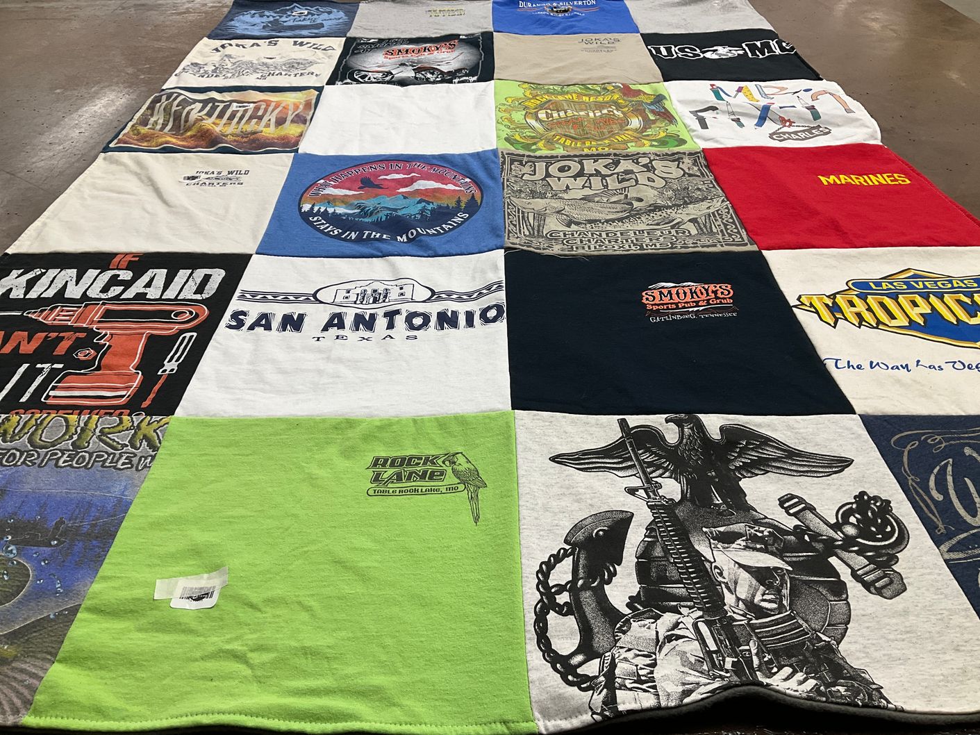 T-shirt quilt with outdoor activities, military themes by Tracey from KY