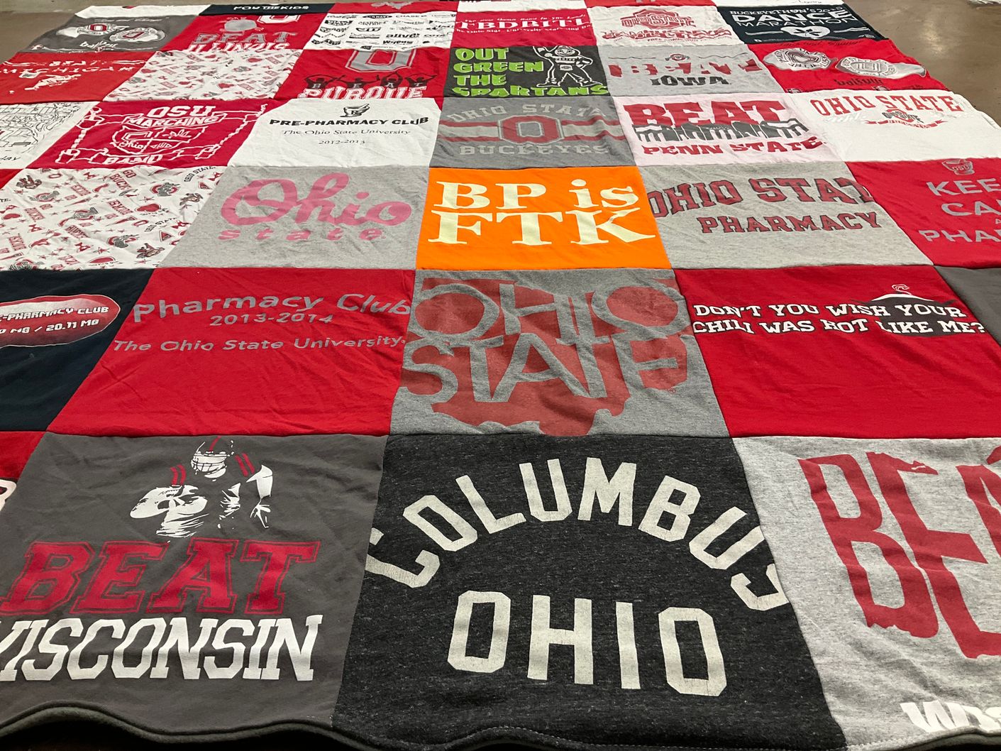 T-shirt quilt featuring the ohio state university football team by Laura from CA