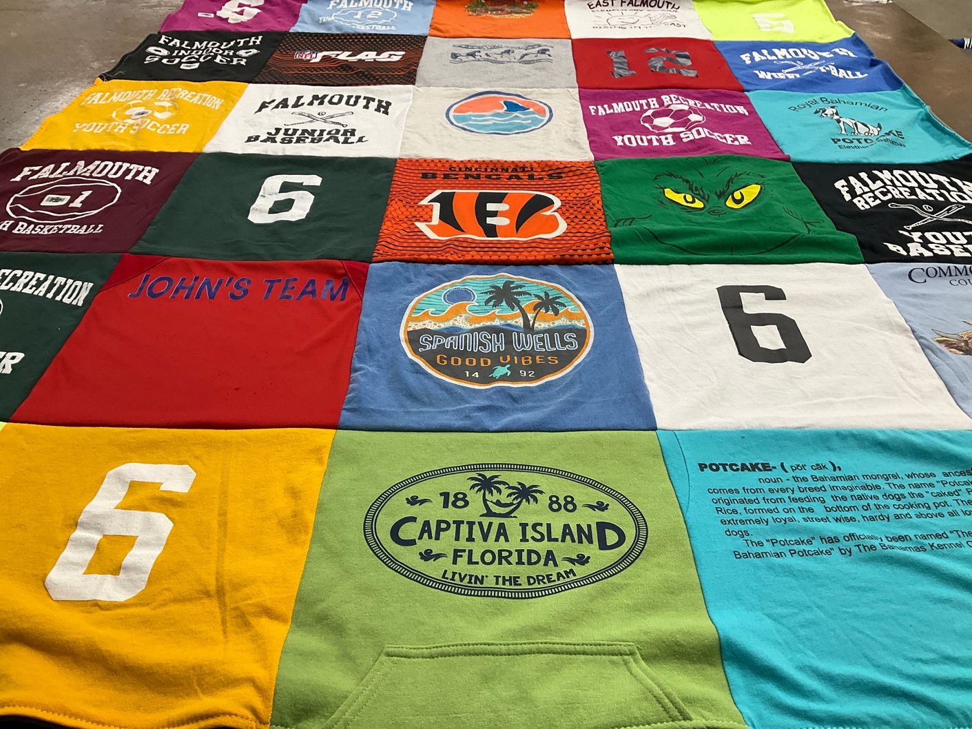 T-shirt quilt featuring falmouth youth soccer, falmouth junior baseball by Emily from MA