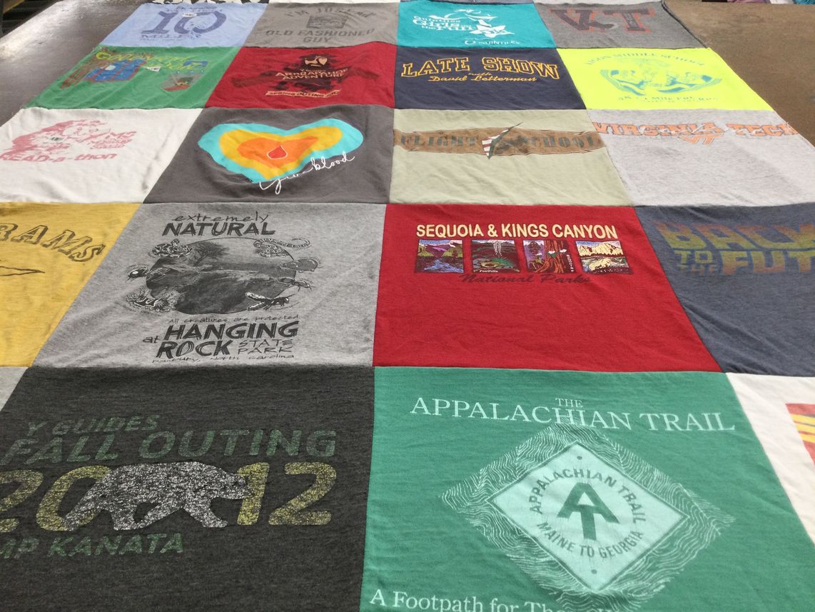 T-shirt quilt with hiking, national parks themes by Cecelia from NC