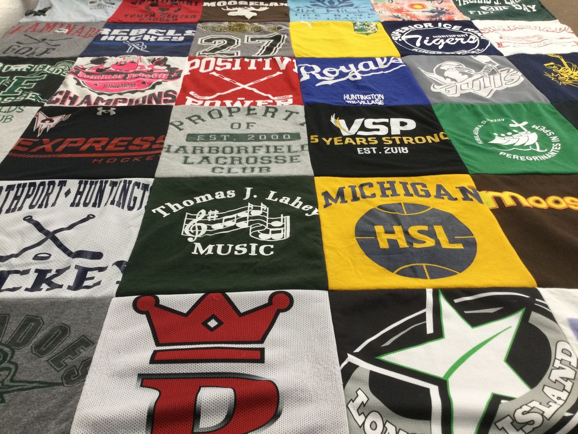 T-shirt quilt featuring michigan basketball team, huntington hockey team by Jeannine from NY