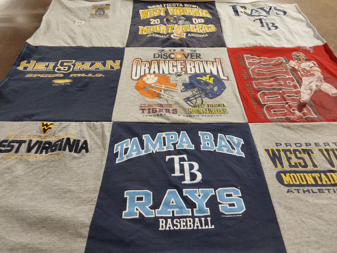 T-shirt quilt featuring tampa bay rays, west virginia mountaineers by Jessie from FL