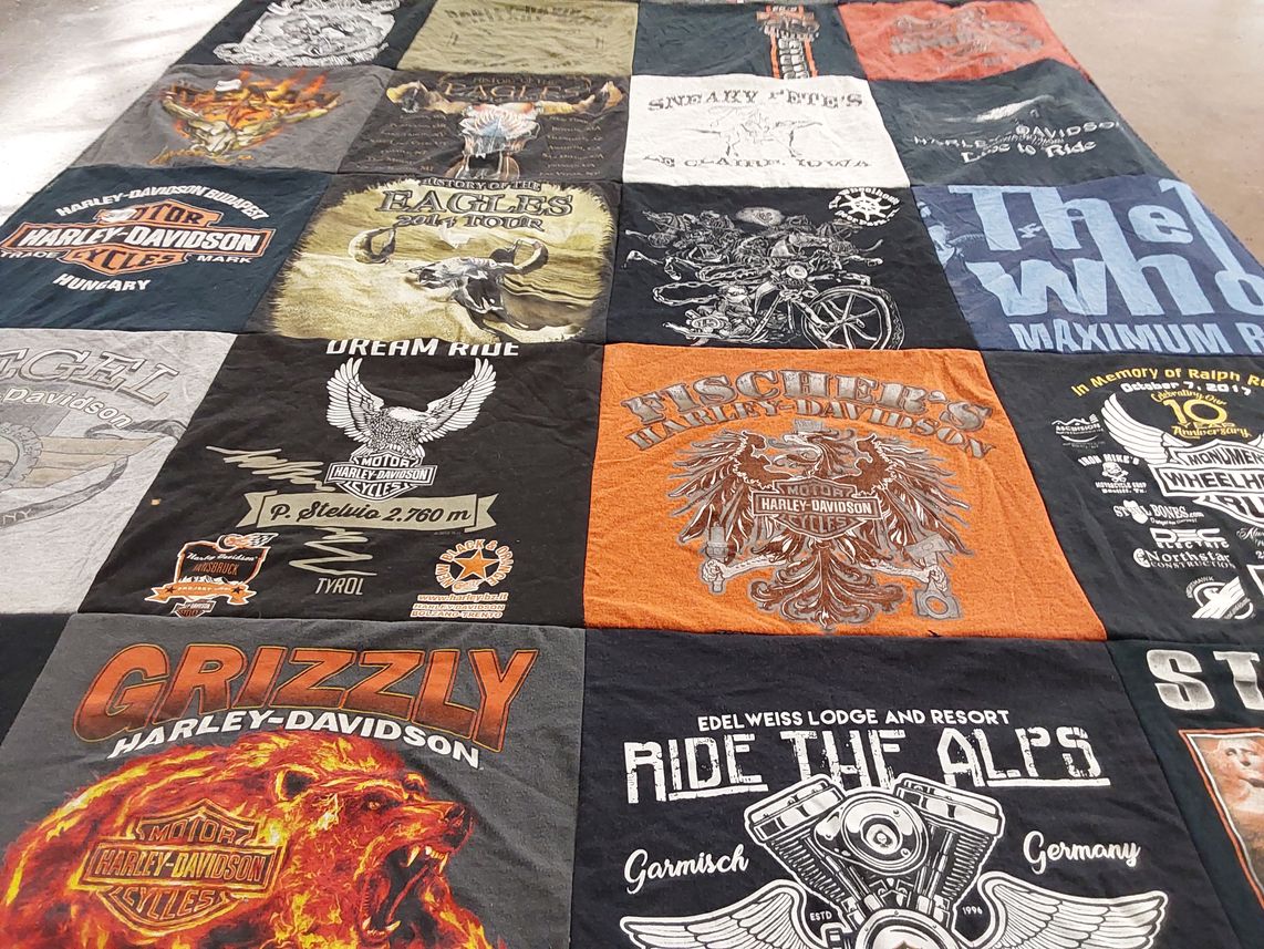 T-shirt quilt with motorcycles, riding themes by Jennifer from TX
