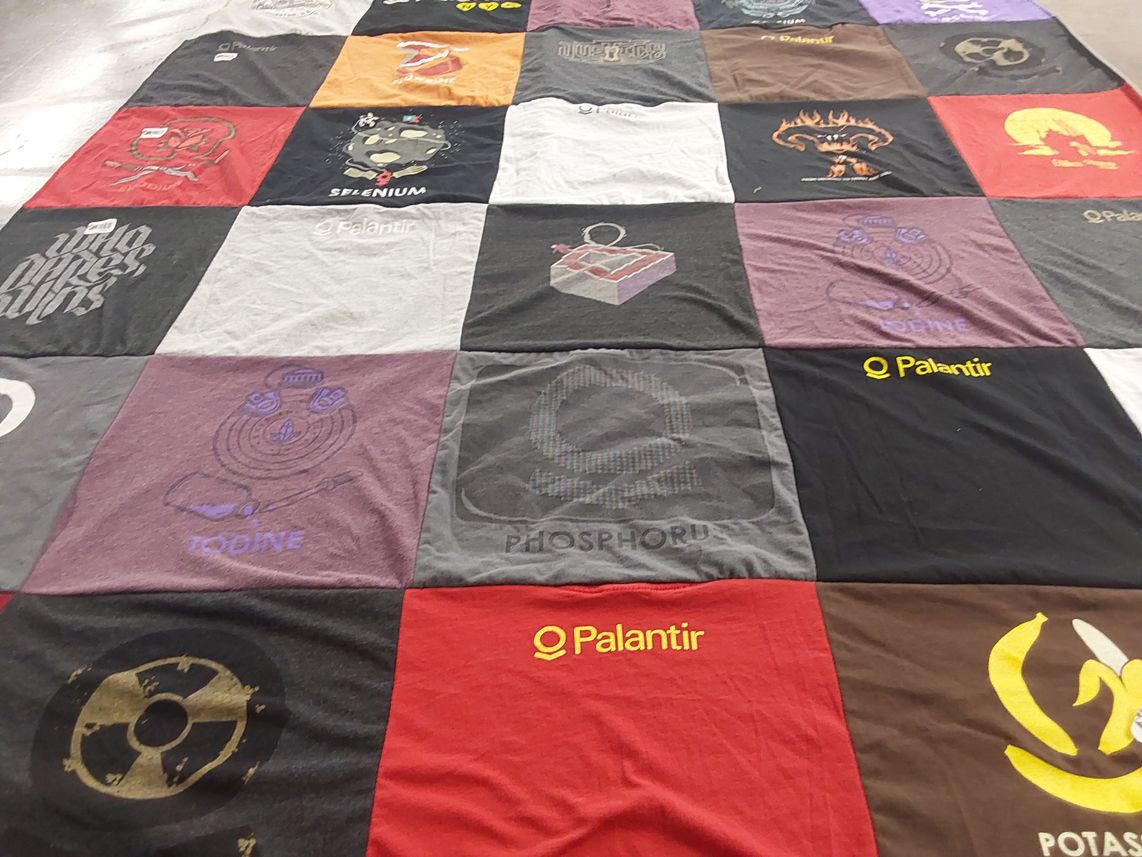T-shirt quilt with programming, software engineering themes by Keyur from VA
