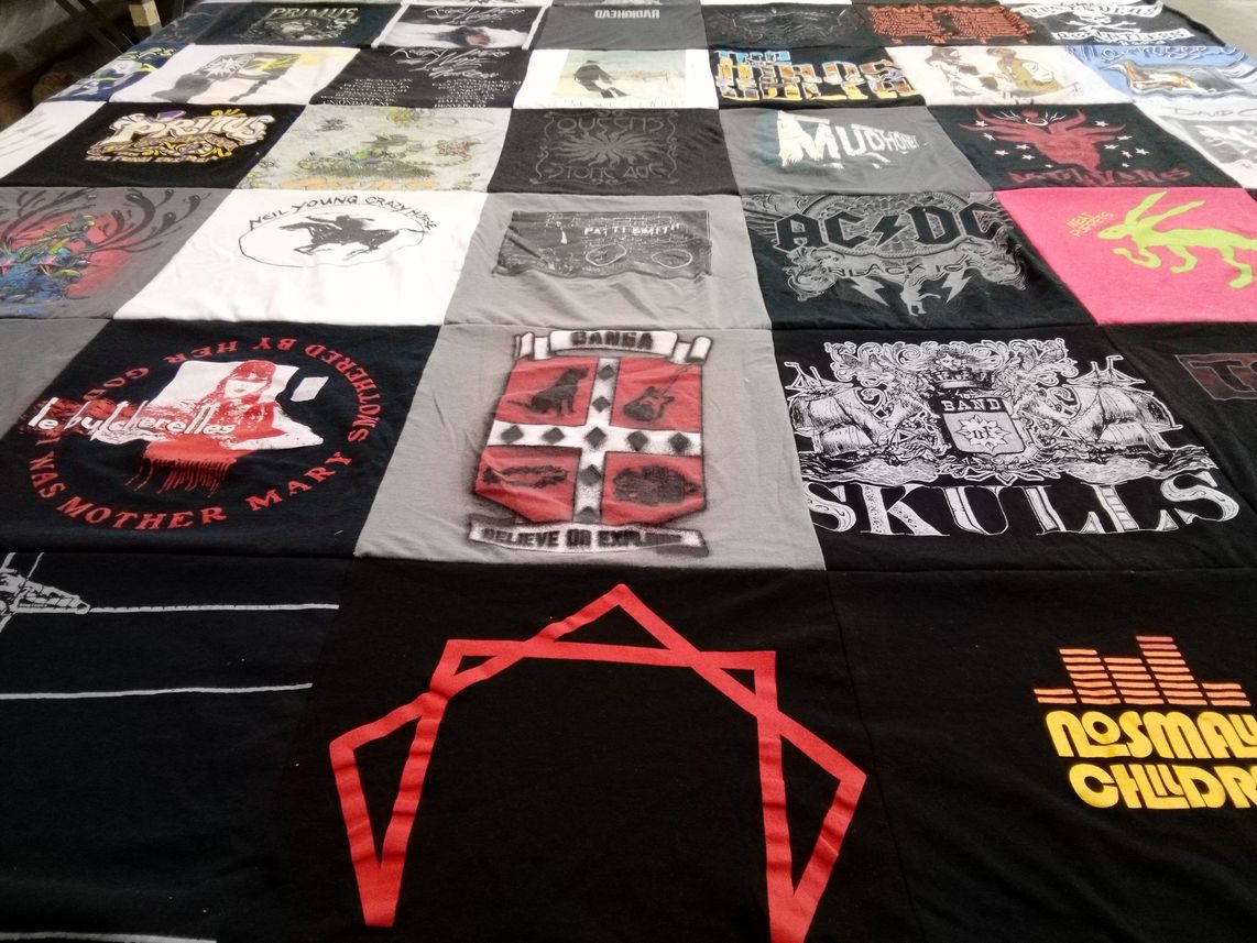 T-shirt quilt with music, bands themes by Carla from VA
