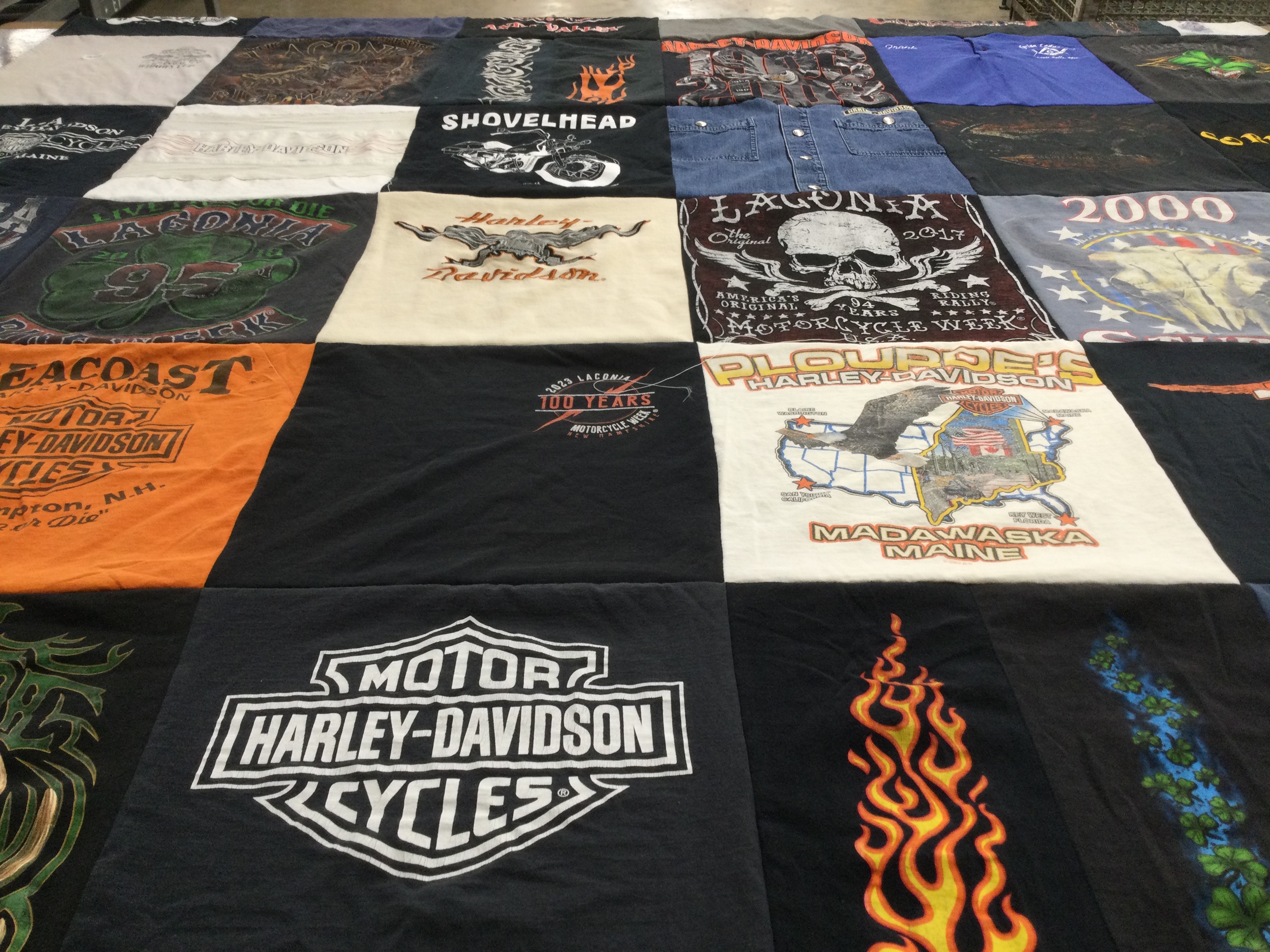 T-shirt quilt with motorcycles, biking themes by Kelly from ME