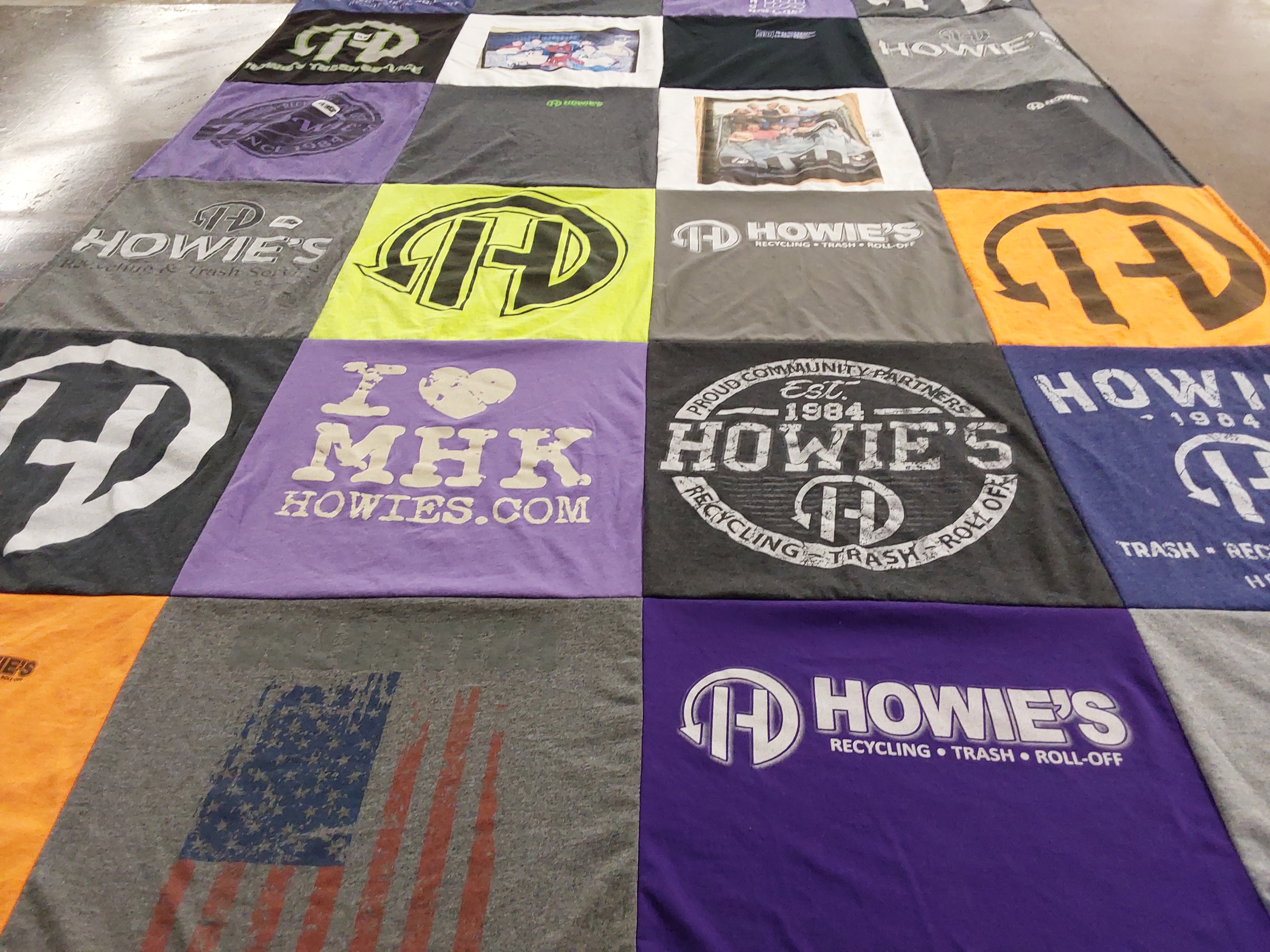 T-shirt quilt with recycling, community service themes by Kennedy from KS