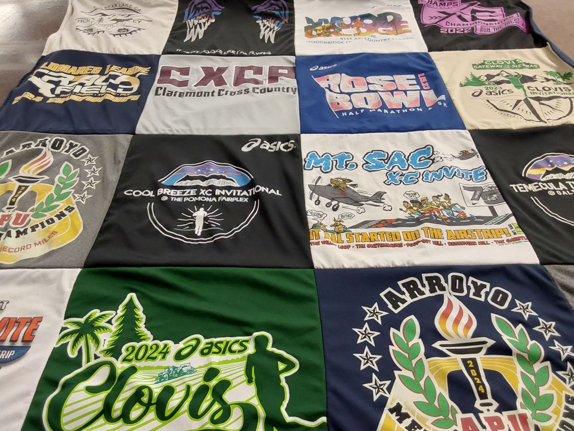 T-shirt quilt from claremont college, arroyo high school by Amy from CA
