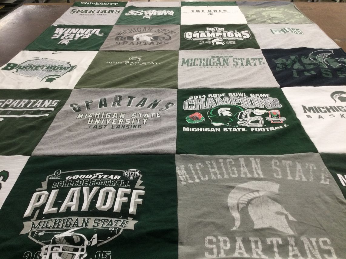 T-shirt quilt featuring michigan state university football, michigan state university basketball by Sarah from MI