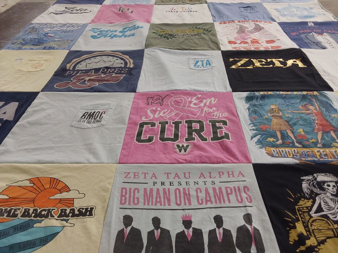 T-shirt quilt with sorority, fraternity themes by Lise from TX