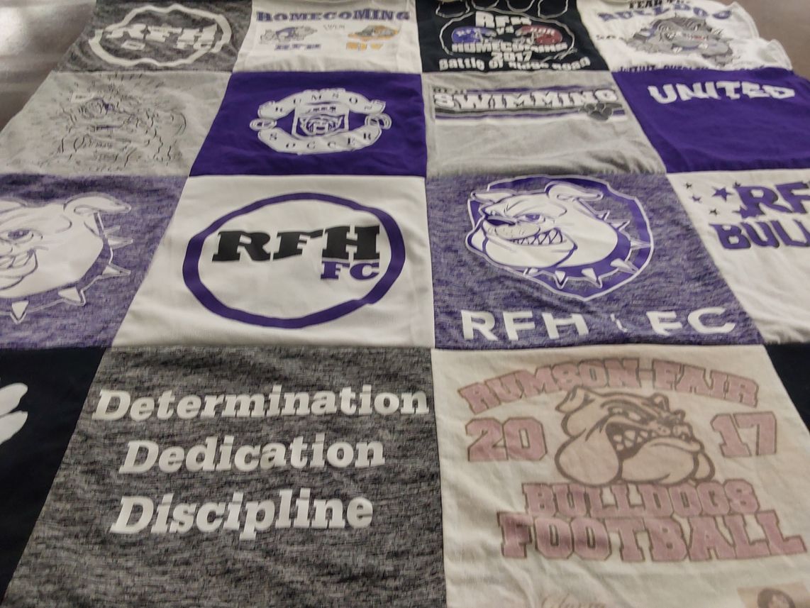 T-shirt quilt featuring rumson fair haven regional high school football by Lise from TX