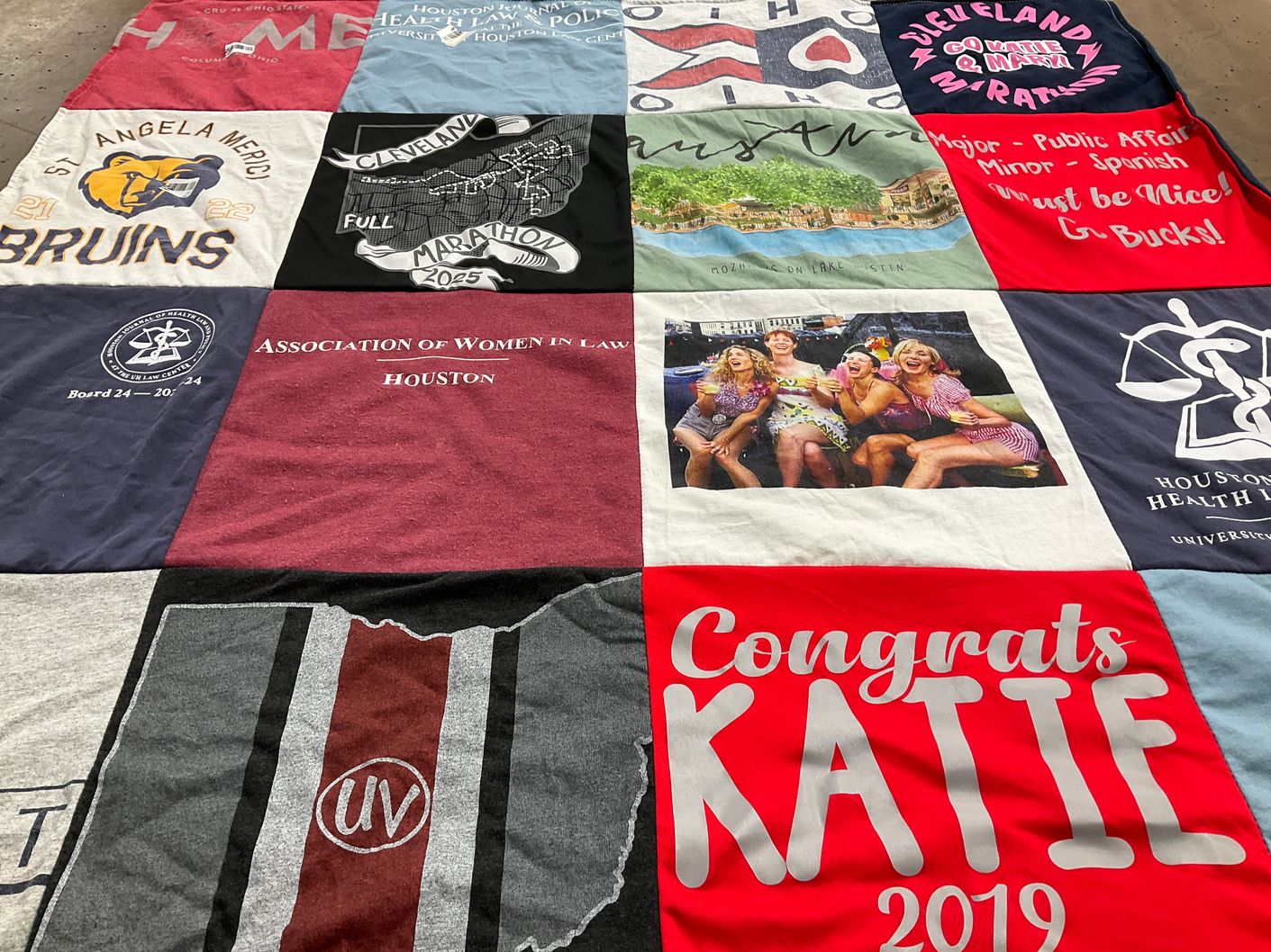 T-shirt quilt from st angela merici school, university of houston by Kathleen from OH
